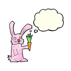 cartoon rabbit with carrot with thought bubble