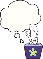 cartoon box of tissues and thought bubble
