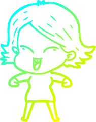 cold gradient line drawing happy cartoon girl