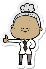 sticker of a cartoon happy old woman