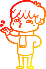 warm gradient line drawing cartoon curious man