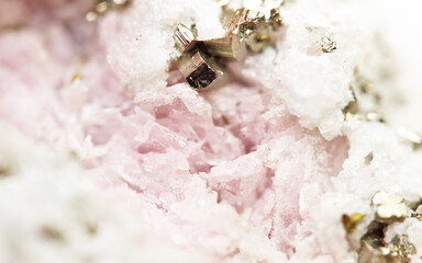  Pink background of texture rhodochrosite crystals closeup