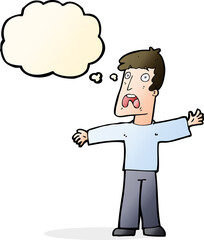 cartoon frightened man with thought bubble