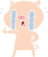 crying pig flat color style cartoon