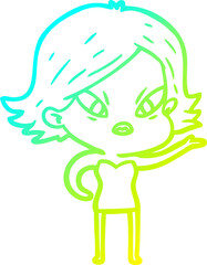 cold gradient line drawing cartoon stressed woman