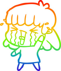 rainbow gradient line drawing cartoon woman in tears