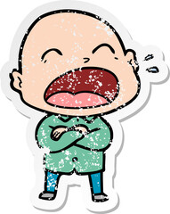 distressed sticker of a cartoon shouting bald man