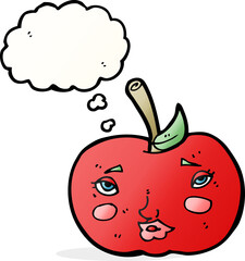 cartoon apple with face with thought bubble