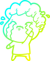 cold gradient line drawing cartoon man crying