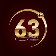 63th Anniversary. Luxury logo design with golden ring. Handwritten style text. Logo Vector Template
