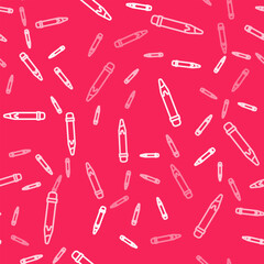White line Pencil with eraser icon isolated seamless pattern on red background. Drawing and educational tools. School office symbol. Vector