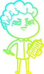 cold gradient line drawing cartoon angry man