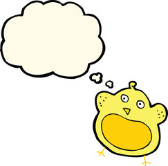 cartoon fat bird with thought bubble