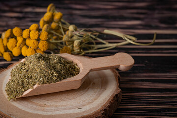 Dried medicinal herb, antiparasitic collection of tansy, wormwood and cloves (troychatka). Crushed herb to cleanse internal organs from parasites.