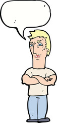 cartoon annoyed man with folded arms with speech bubble