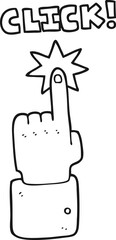 black and white cartoon click sign with finger