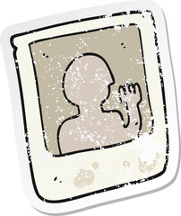 retro distressed sticker of a cartoon old instant photograph