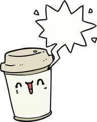 cartoon take out coffee and speech bubble