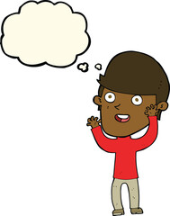 cartoon happy man with thought bubble