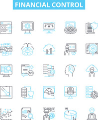 Financial control vector line icons set. Finance, Control, Accounting, Budgeting, Auditing, Risk, Taxation illustration outline concept symbols and signs