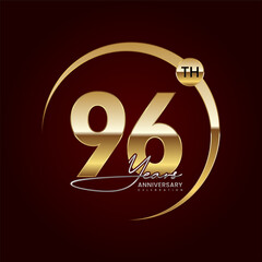 96th Anniversary. Luxury logo design with golden ring. Handwritten style text. Logo Vector Template