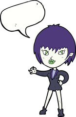 cartoon vampire girl with speech bubble