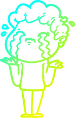 cold gradient line drawing cartoon man crying