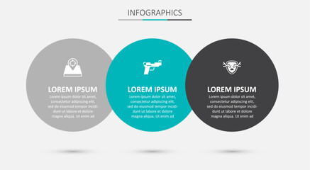 Set Pistol or gun, Hunt place and Deer antlers on shield. Business infographic template. Vector