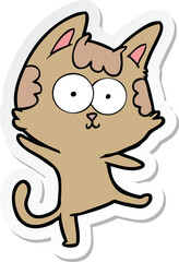 sticker of a happy cartoon cat dancing