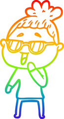 rainbow gradient line drawing cartoon happy woman wearing spectacles