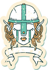 crying elf fighter character face with banner illustration