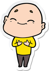 sticker of a happy cartoon bald man