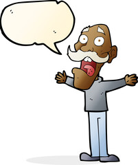 cartoon stressed old man with speech bubble