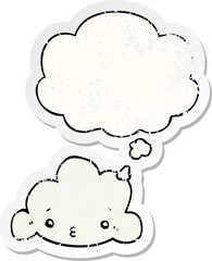 cartoon cloud and thought bubble as a distressed worn sticker