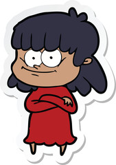 sticker of a cartoon smiling woman