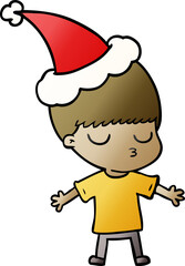 gradient cartoon of a calm boy wearing santa hat