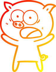 warm gradient line drawing cartoon pig shouting