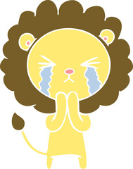 flat color style cartoon crying lion praying
