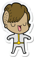 sticker of a cute cartoon girl with hipster haircut