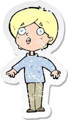 retro distressed sticker of a cartoon surprised man