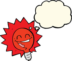 happy flashing red light bulb cartoon  with thought bubble