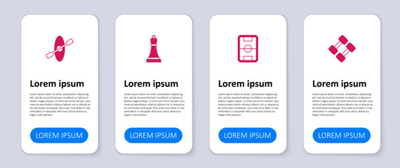 Set Dumbbell, Football field, Chess and Kayak and paddle. Business infographic template. Vector