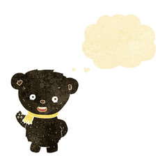 cartoon black bear waving with thought bubble