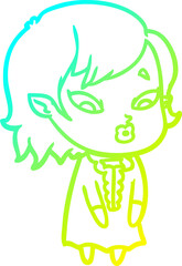 cold gradient line drawing cute cartoon vampire girl