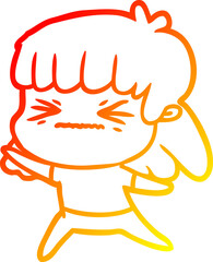warm gradient line drawing cartoon angry girl