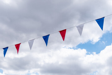 Colourful Red, White & Blue Bunting Flags At A Village Fete