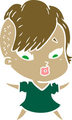 flat color style cartoon surprised girl