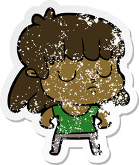 distressed sticker of a cartoon indifferent woman