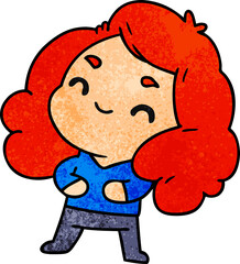 textured cartoon of a cute kawaii girl