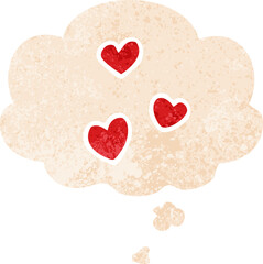 cartoon love heart and thought bubble in retro textured style